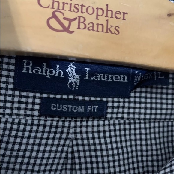 Ralph Lauren Gingham Custom Fit Oxford Shirt Black and White Long Sleeve Mens LG - Picture 2 of 4